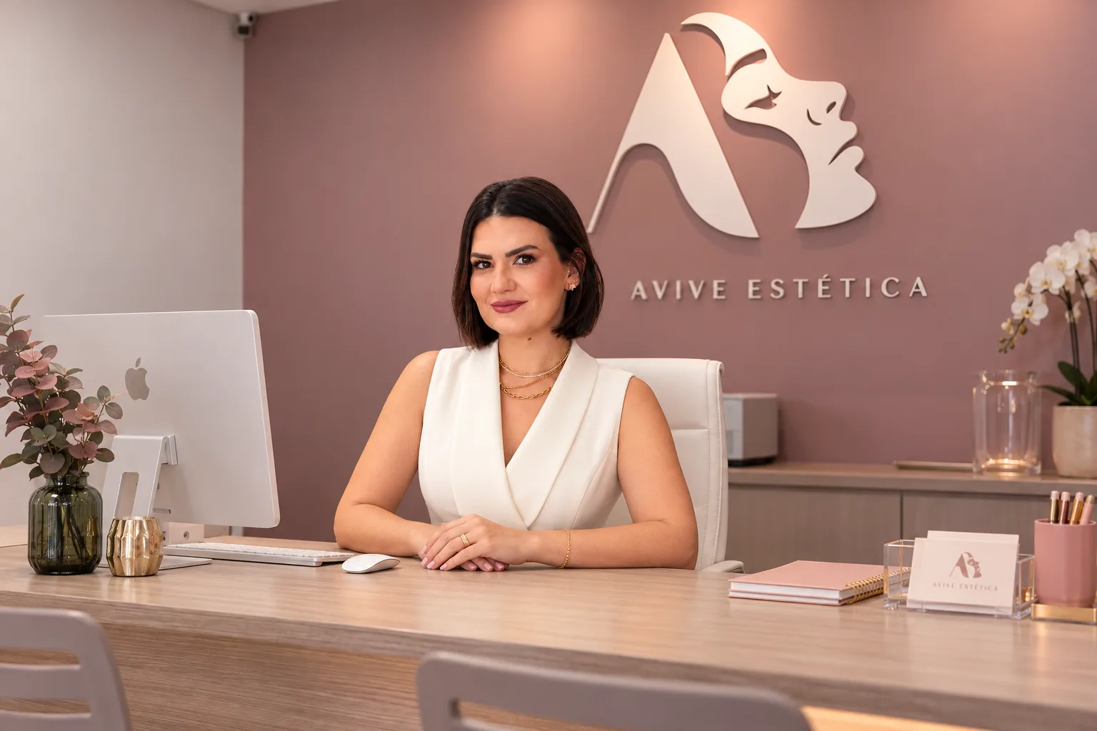 Profissional da Avive Estética na recepção da clínica
